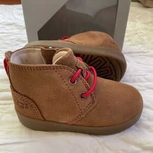 UGG Kids Tan Boots with Red Laces